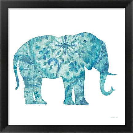 Framed Boho Teal Elephant I Print