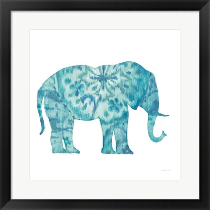 Framed Boho Teal Elephant I Print