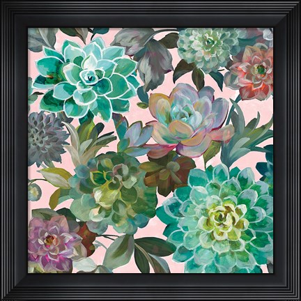 Framed Floral Succulents v2 Crop on Pink Print