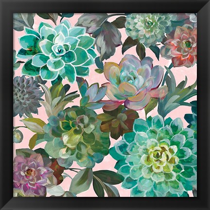 Framed Floral Succulents v2 Crop on Pink Print