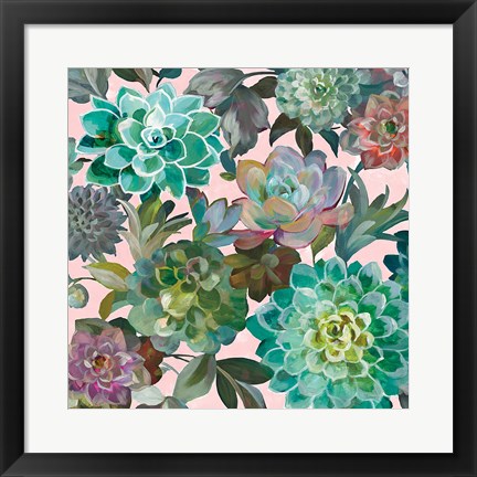 Framed Floral Succulents v2 Crop on Pink Print