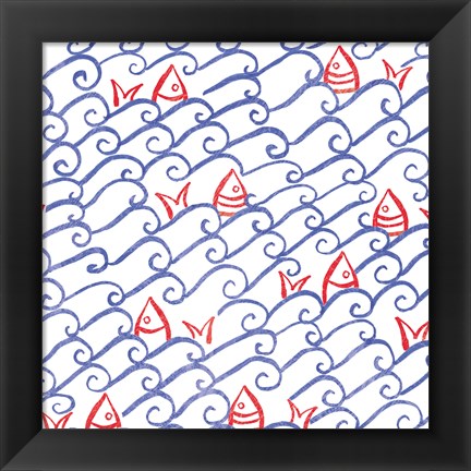 Framed Coastal Birds Pattern VA Print