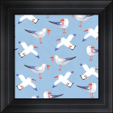 Framed Coastal Birds Pattern II Print