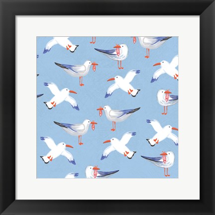 Framed Coastal Birds Pattern II Print