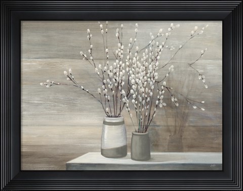 Framed Pussy Willow Still Life Gray Pots Print