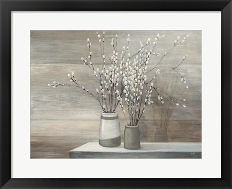 Framed Pussy Willow Still Life Gray Pots Print