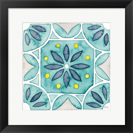 Framed Garden Getaway Tile VIII Teal Print