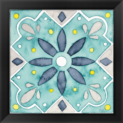 Framed Garden Getaway Tile V Teal Print