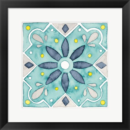 Framed Garden Getaway Tile V Teal Print