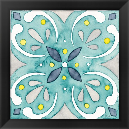 Framed Garden Getaway Tile IV Teal Print