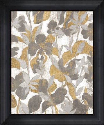 Framed Painted Tropical Screen II Gray Gold Print