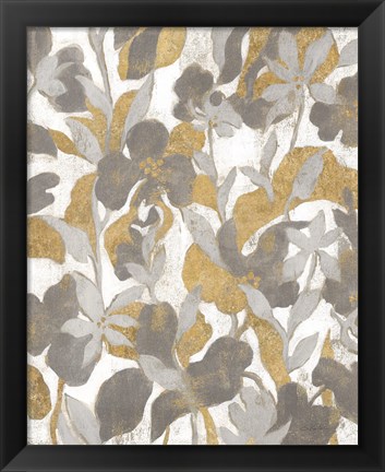 Framed Painted Tropical Screen II Gray Gold Print