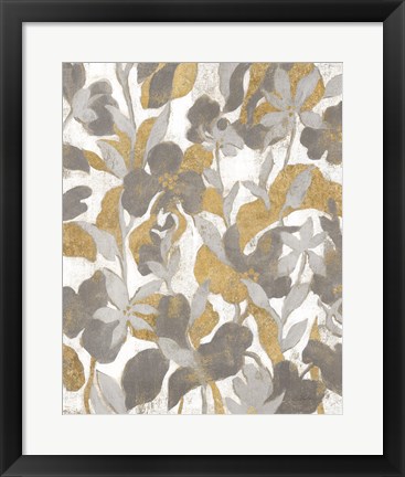 Framed Painted Tropical Screen II Gray Gold Print