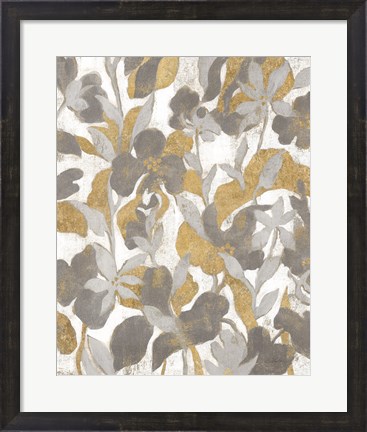 Framed Painted Tropical Screen II Gray Gold Print