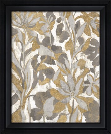 Framed Painted Tropical Screen I Gray Gold Print