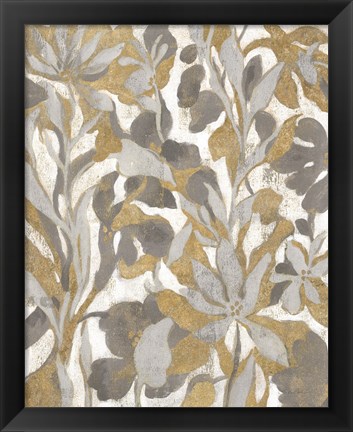 Framed Painted Tropical Screen I Gray Gold Print