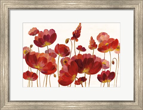 Framed Red Flowers on White Crop Print
