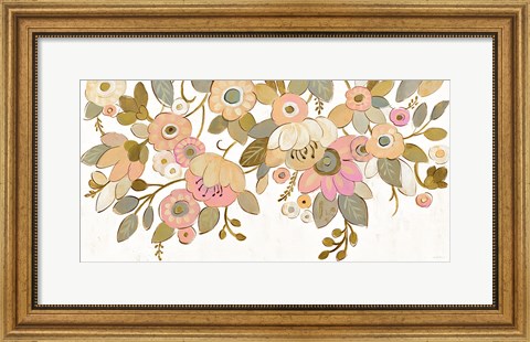 Framed Decorative Pastel Flowers on White Print