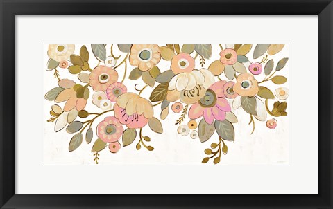 Framed Decorative Pastel Flowers on White Print