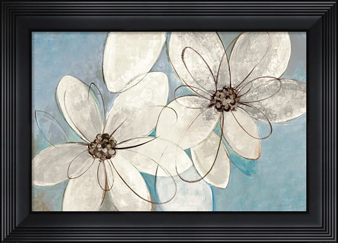 Framed Blue and Neutral Floral Print