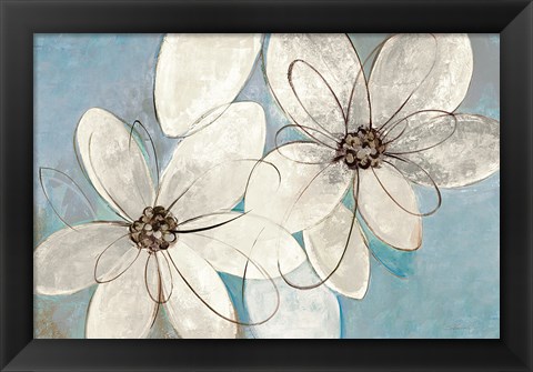 Framed Blue and Neutral Floral Print