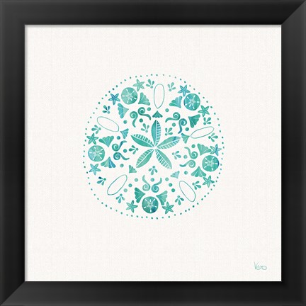 Framed Sea Charms II Teal no Words Print