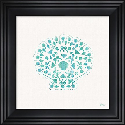 Framed Sea Charms III Teal no Words Print