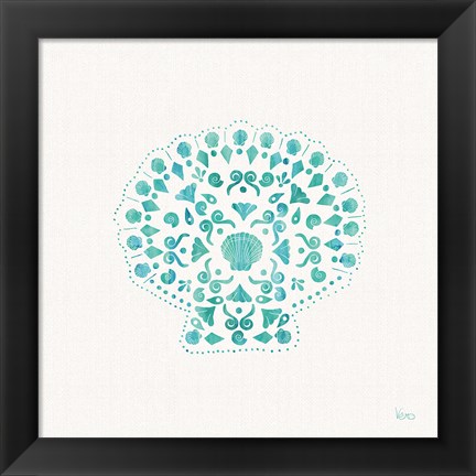 Framed Sea Charms III Teal no Words Print
