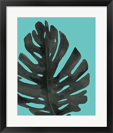 Framed Tropical Palm I BW Turquoise Print