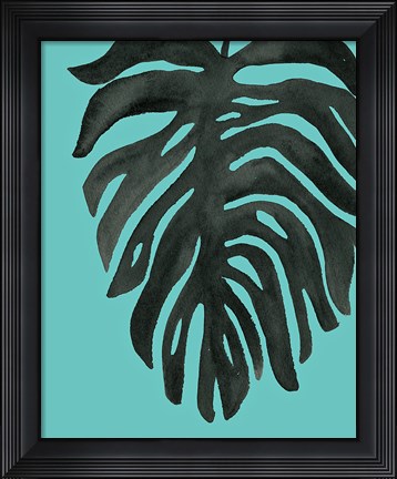 Framed Tropical Palm II BW Turquoise Print