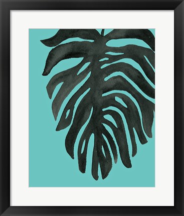 Framed Tropical Palm II BW Turquoise Print