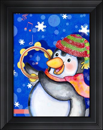 Framed Penguin Tambourine Print