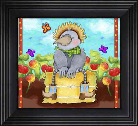 Framed Farmer Crow Hay Bale Print