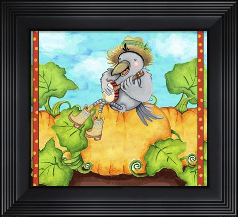 Framed Farmer Crow Pumpkin Patch Print