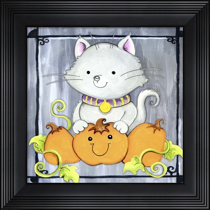 Framed Pumpkins and Kitty 1 Print