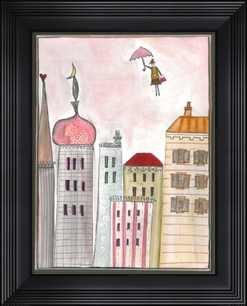 Framed Fantasy Cityscape With Flying Nanny Print