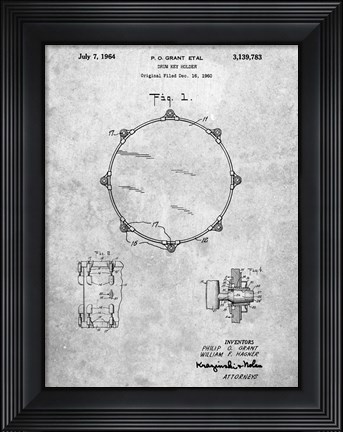 Framed Drum Key Holder Patent Print