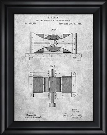 Framed Dynamo Electric Machine or Moto Patent Print