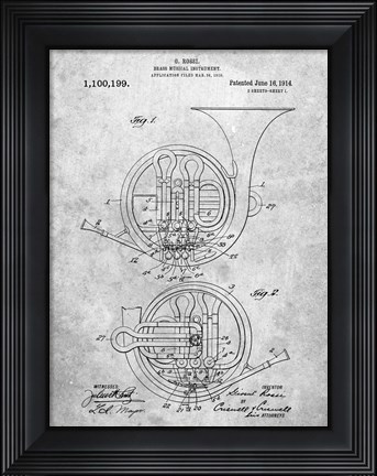 Framed Brass Musical Instrument Patent Print