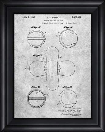 Framed Tennis Ball and the Like Patent Print