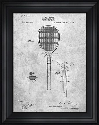 Framed Tennis Racket Patent Print