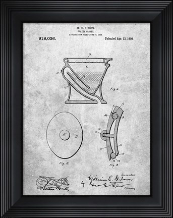 Framed Water Closet Patent Print