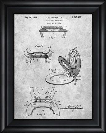 Framed Toilet Seat and Cover Patent Print