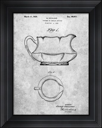 Framed Haviland Pitcher or Similar Article Patent Print
