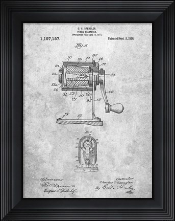 Framed Pencil Sharpener Patent Print