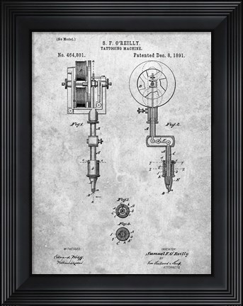 Framed Tattooing Machine Patent Print