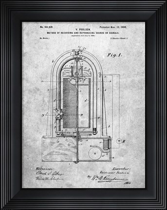 Framed Method of Recording &amp; Reproducing Sounds or Signals Patent Print