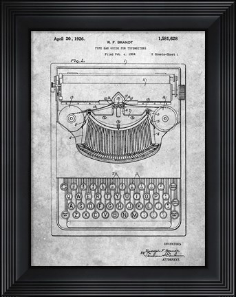 Framed Type Bar Guide for Typewriters Patent Print