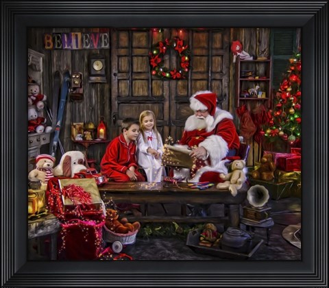 Framed Checking His List Boys and Girls Print