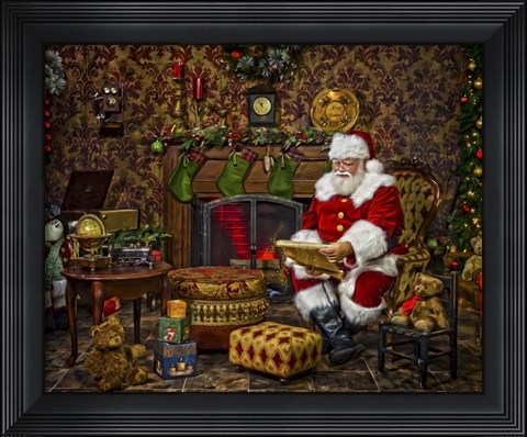 Framed Checking His List by the Fire Print